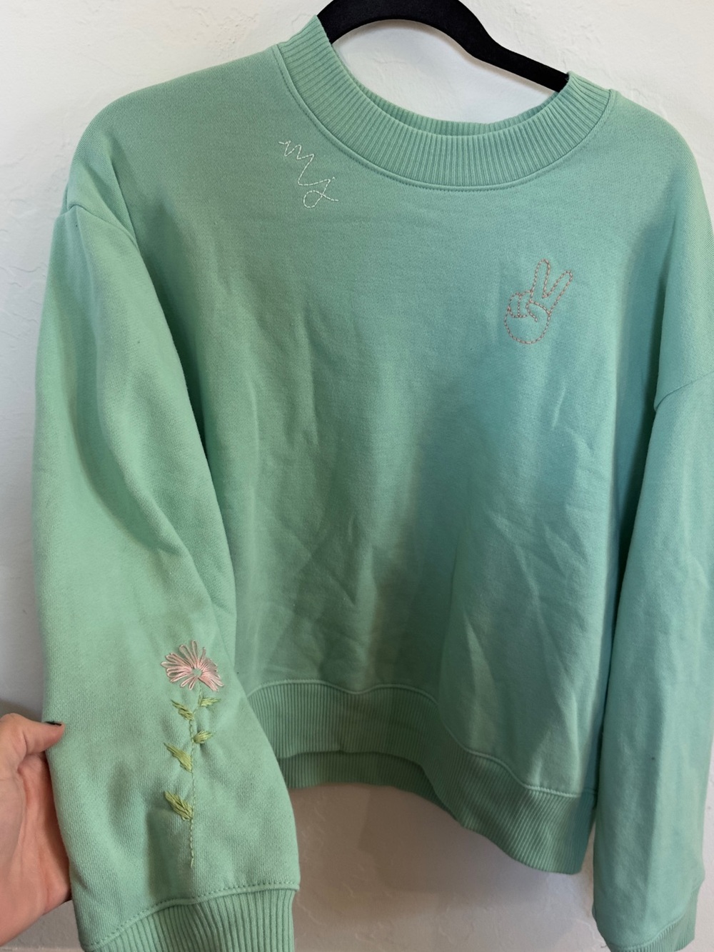 a new day Mint Green Embroidered Crewneck Sweater